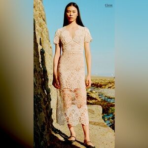 New! Self-Portrait Ivory Floral Guipure V-Neck Midi Dress